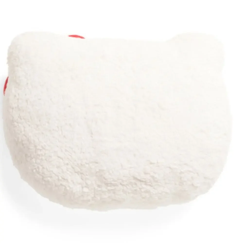 Hello Kitty Sanrio Plush Faux Sherpa Super Soft Throw Pillow White Red Bow Decor
